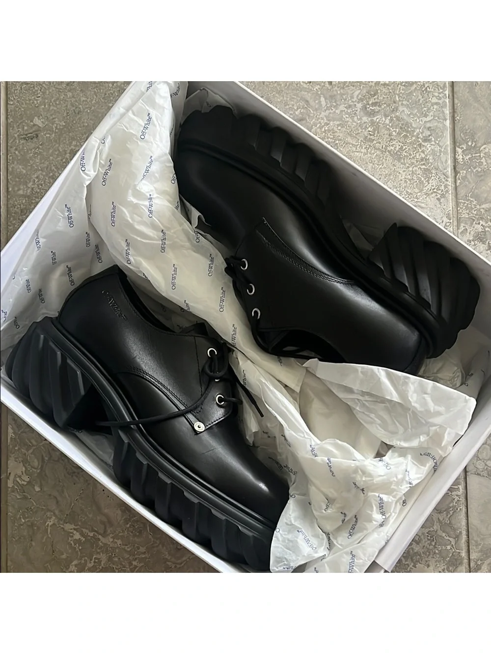 Off-White Men’s Exploration Derby Lug Sole Shoes in Black, NWT, Size 43